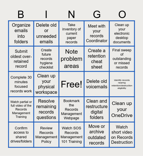 City of Gresham Records Week Bingo Card