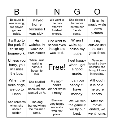 5th grade Sentence BINGO Card