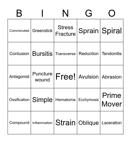 Chapter 16: The Bones and Soft Tissue Bingo Card