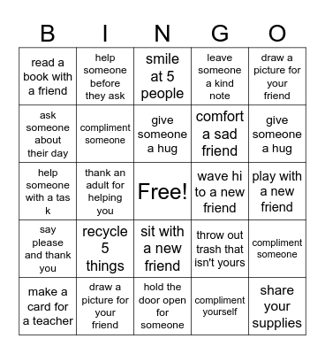 Kindness Bingo Card
