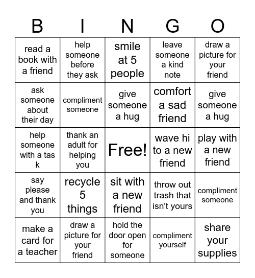 Kindness Bingo Card