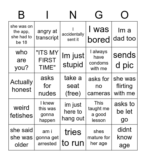 CHRIS HANSEN Bingo Card