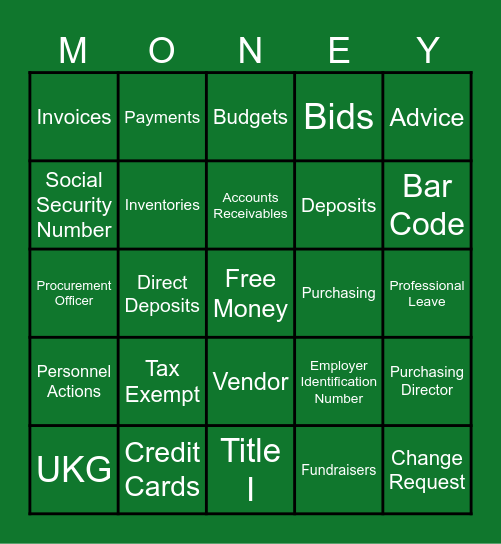 Business Affairs Bingo Card