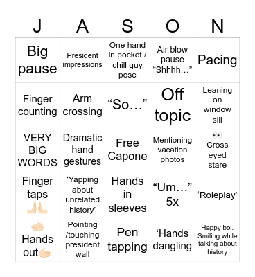 Big JC’s aura Bingo Card