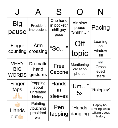 Big JC’s aura Bingo Card