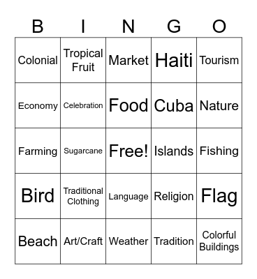 Caribbean People and Culture Bingo Card