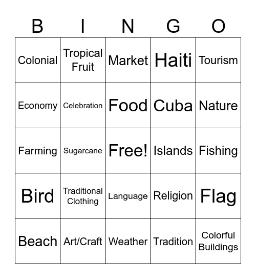 Caribbean People and Culture Bingo Card