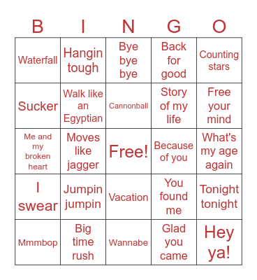 B vs. G Bingo Card
