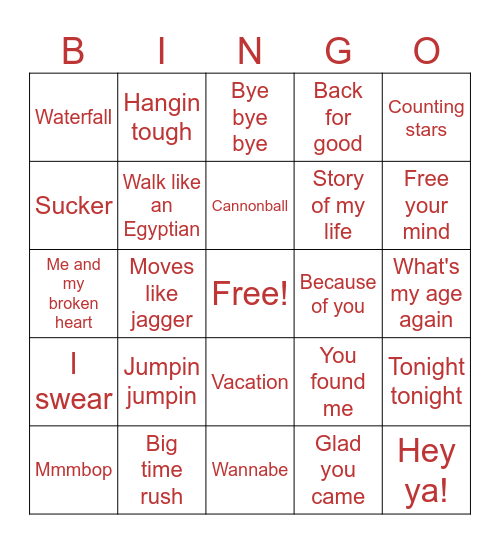 B vs. G Bingo Card
