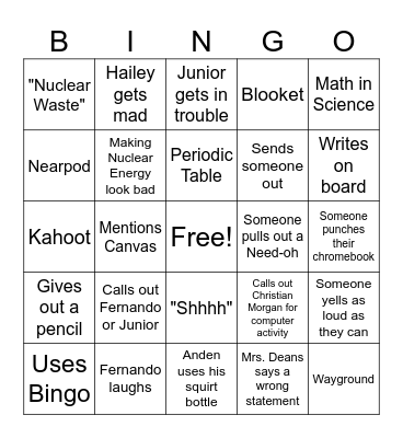 Mrs. Deans Core 2 Shenanigans Bingo Card
