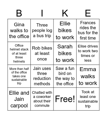 Missoula Office Commuter Challenge Bingo! Bingo Card