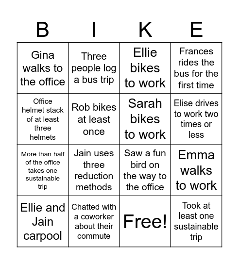 Missoula Office Commuter Challenge Bingo! Bingo Card
