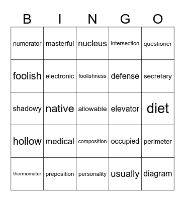 Untitled Bingo Card