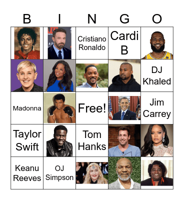 Celebrity Bingo Card
