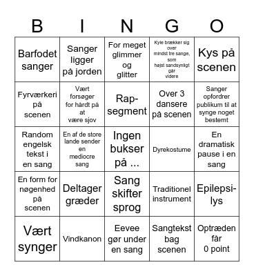 Eurovision 1 Bingo Card