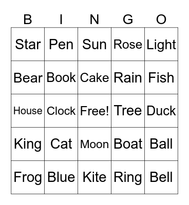 Rhyming Bingo! Bingo Card