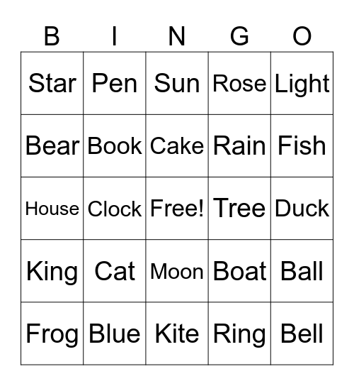 Rhyming Bingo! Bingo Card