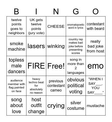 Eurovision Bingo Card