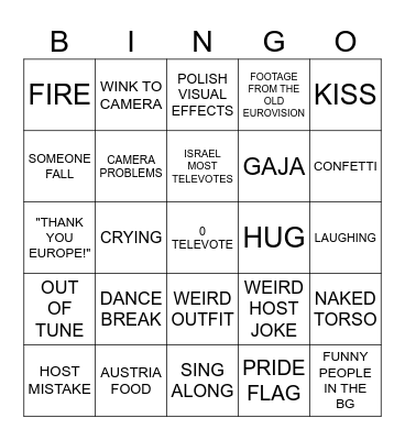 Eurovision 2026 Bingo Card
