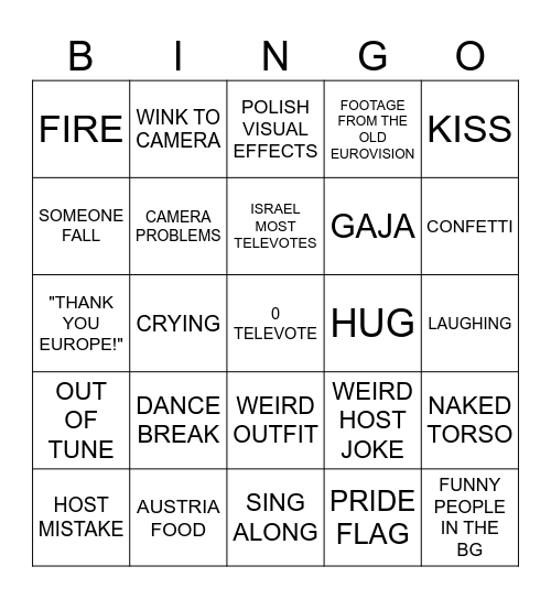Eurovision 2026 Bingo Card
