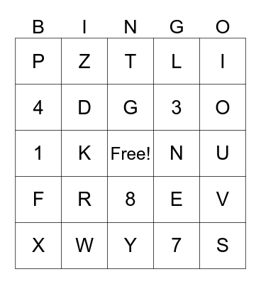 Letters and Numbers Bingo Card
