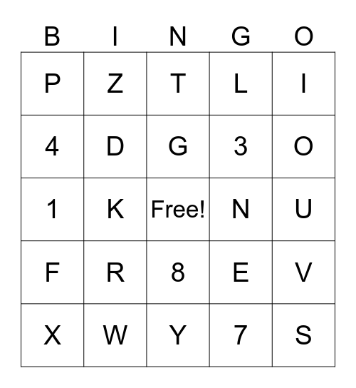 Letters and Numbers Bingo Card