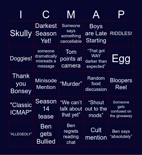 I Could Murder a Podcast Bingo Card