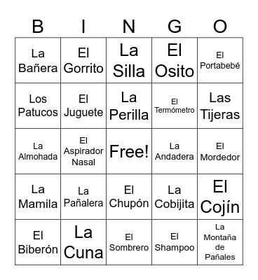 Gustavo's Baby Shower Bingo Card