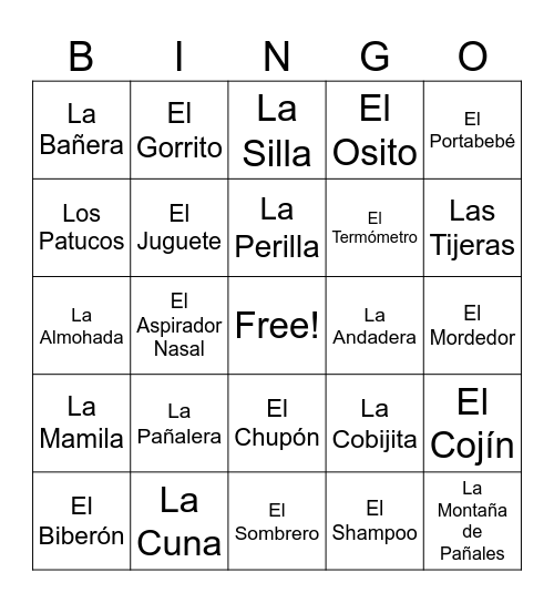 Gustavo's Baby Shower Bingo Card