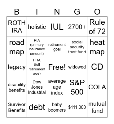 Social Security Bingo Card