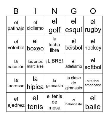 Deportes Bingo Card