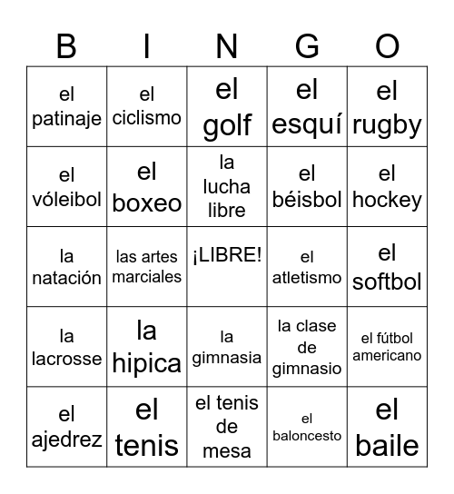 Deportes Bingo Card