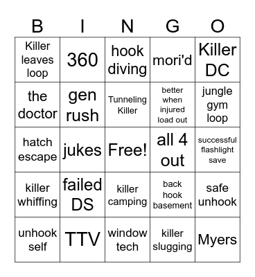 DBD survivor bingo Card