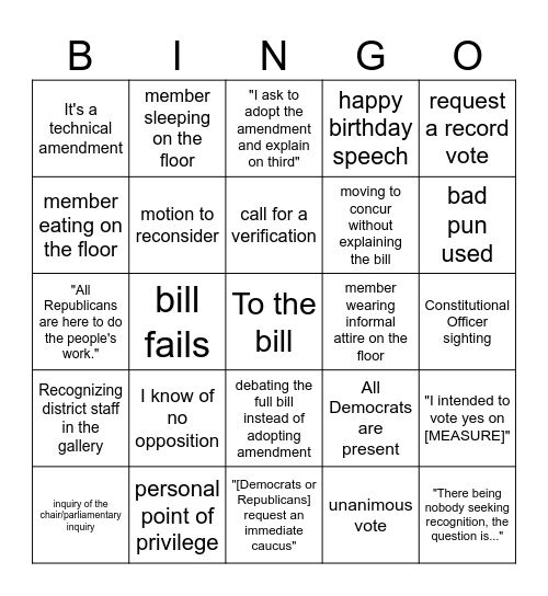 Floor Debate Bingo Card