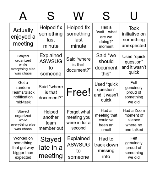 25-26 ASWSUG Bingo! Bingo Card
