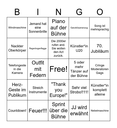 ESC Bingo Card