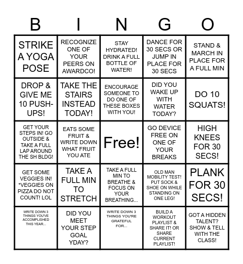 BE WELL BINGO Card