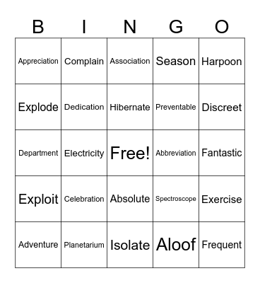 Skill 12 Bingo Card