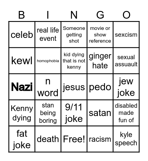 South park Bingo Card