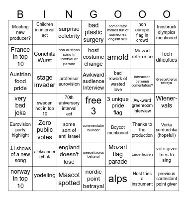 EUROVISION 2026 (NMBR 1) Bingo Card
