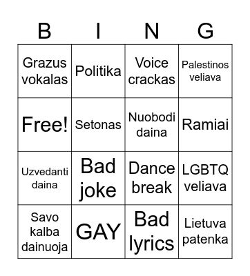 Eurovision Bingo Card