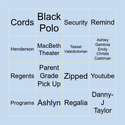 2026 Graduation Bingo Card