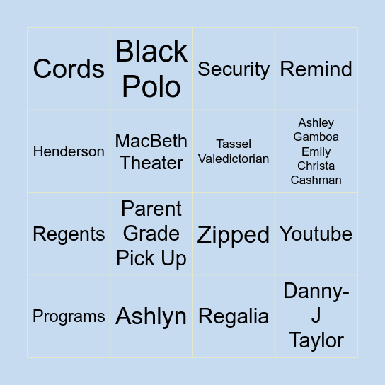 2026 Graduation Bingo Card