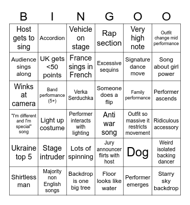 Eurovision Bingo!!!! Bingo Card