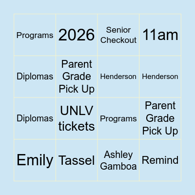 2026 Graduation Bingo Card