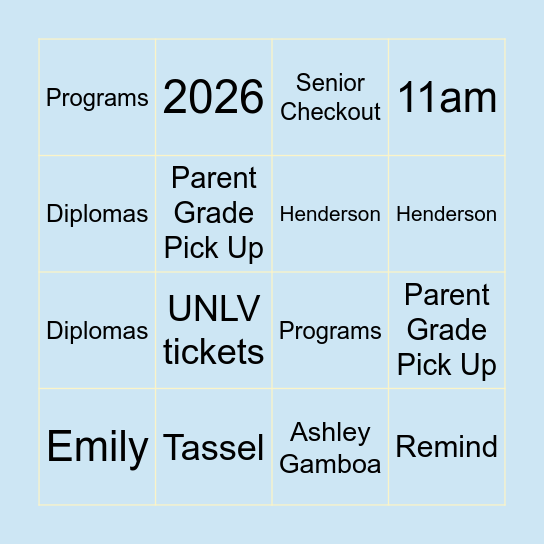 2026 Graduation Bingo Card