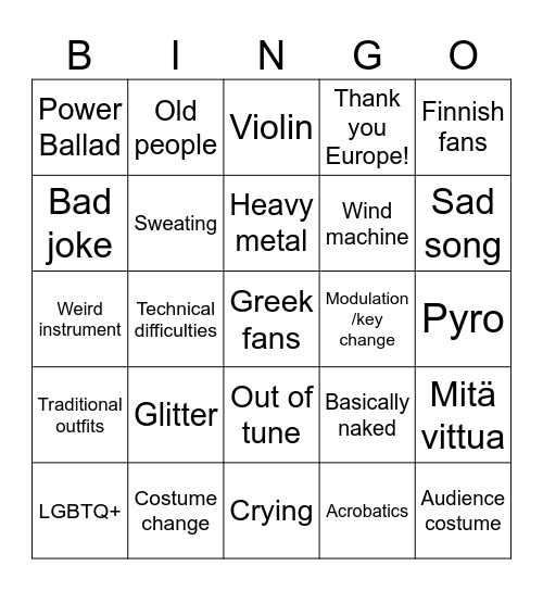 Korvfisk ESC SF1 bingo 2026 Bingo Card