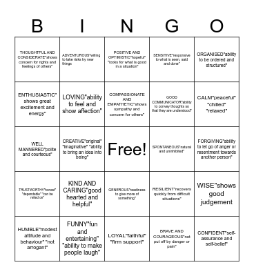 Character Bingo Card