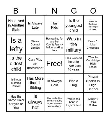 Find a Coworker Who... Bingo Card