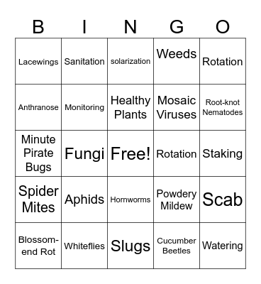 Disease, Pest & Beneficial For Vegetable Garden Bingo Card